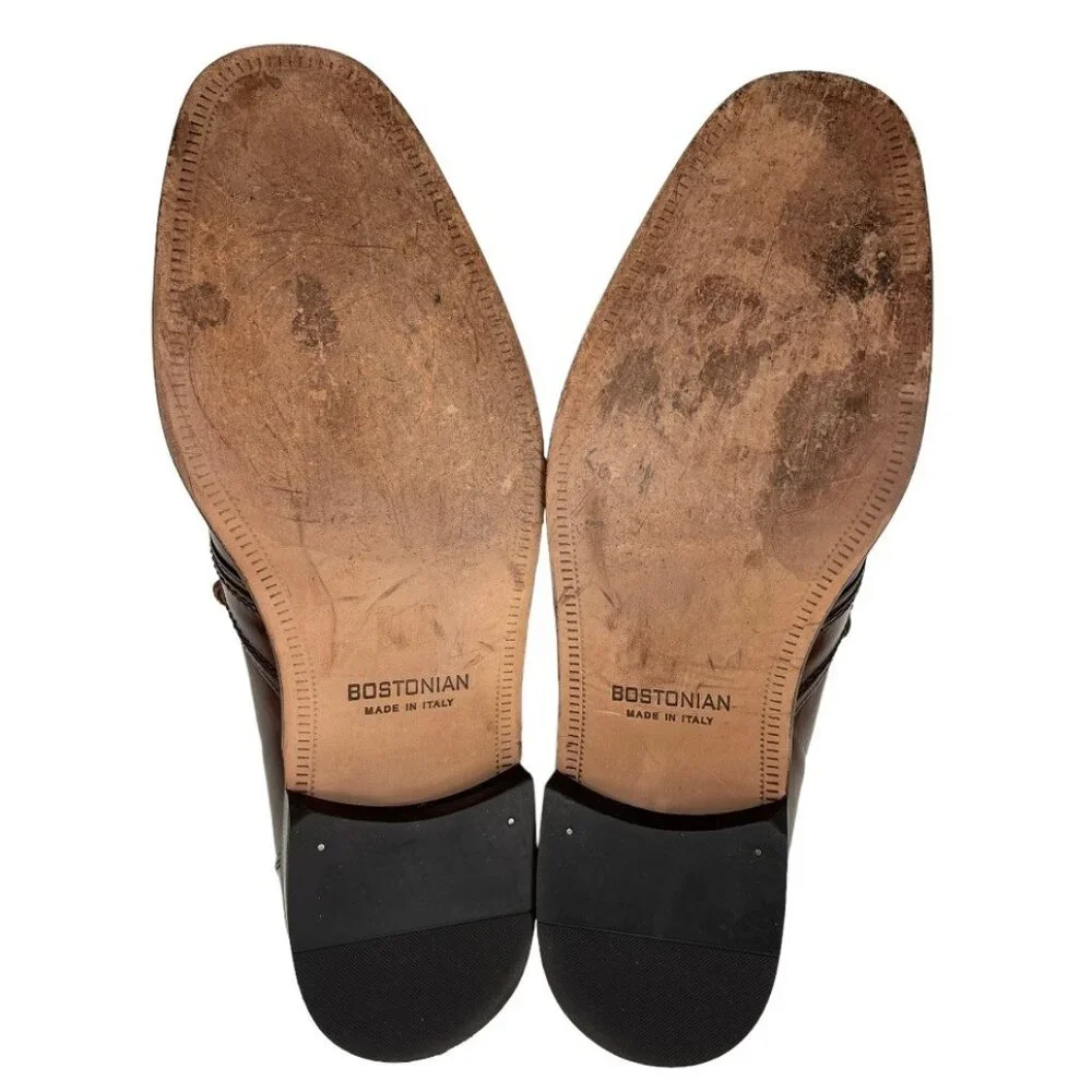 Bostonian Brown Leather Upper Dress Shoe Slip On Tassels Made in Italy Size 12